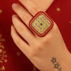 Home Square Red Kundan Golden Ring