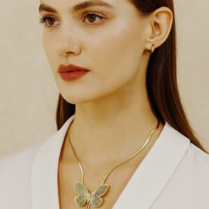 Home butterfly charm herringbone necklace