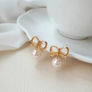 Home gloden bow earring